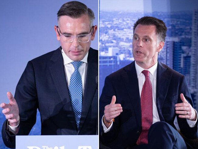 NSW Premier Dominic Perrottet, left, and Labor leader Chris Minns in action at The Daily Telegraph Future Western Sydney summit. Pictures: News Corp