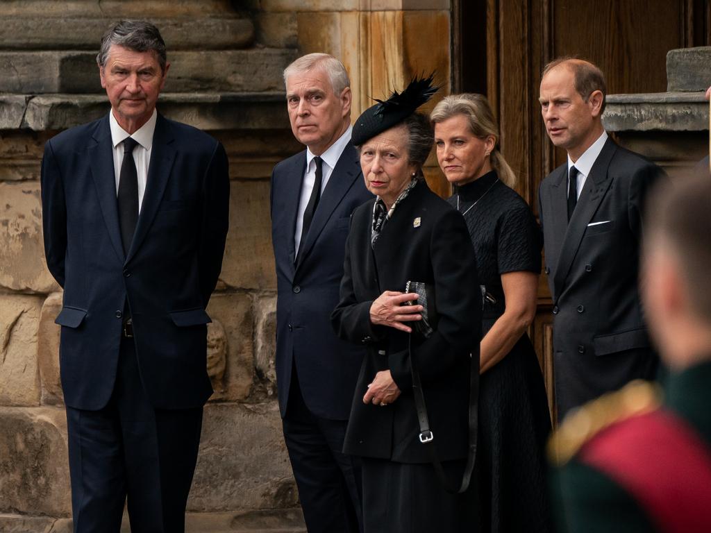 Vice Admiral Timothy Laurence, Prince Andrew, Princess Anne, Sophie, Countess of Wessex and Prince Edward. Picture: Getty Images