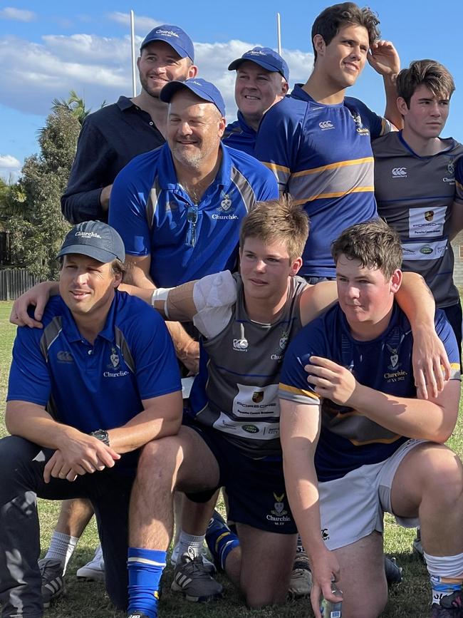 Churchie coach Ryan Schultz, far left.