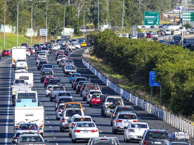 Traffic heading from the Sunshine Coast along the Bruce Highway through Burpengary, Sunday, August 16, 2020 - Picture: Richard Walker