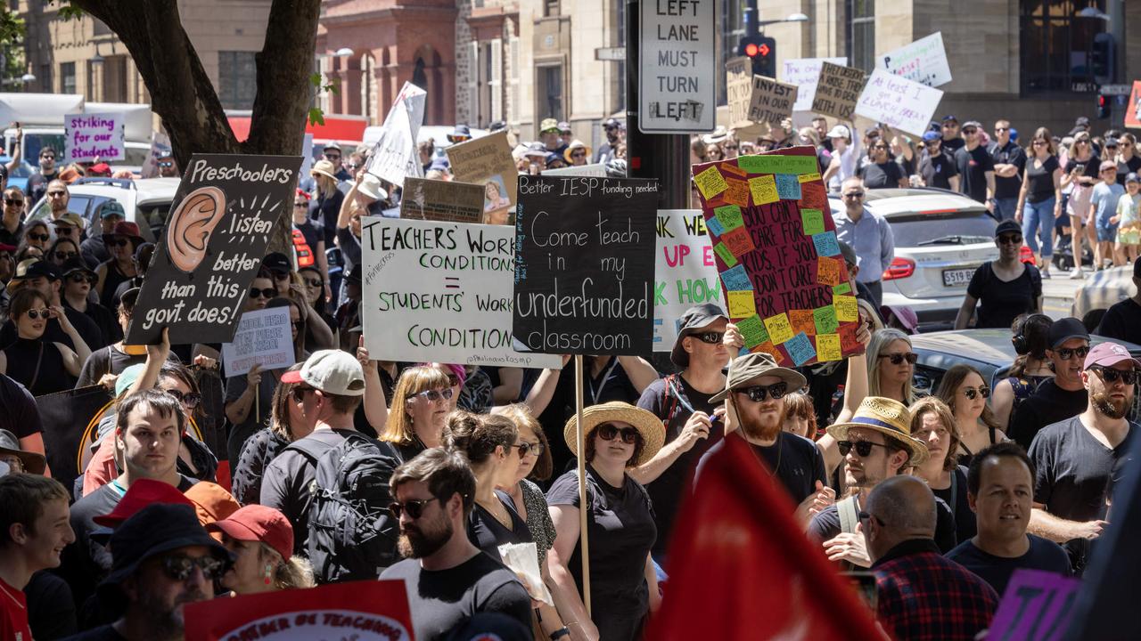 Protesters slammed the government’s ‘bullsh**’ offer during the rally. Picture: NCA NewsWire / Emma Brasier