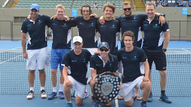 Glenlea State League men's tennis 2019 premiership winning team. (Back): Steve Clasohm, Josh Boots, Stefan Bianchet, Sam May, Todd Langman, Ben Mooney. (Front): Edward Winter, Tom Collins, Jack Schipanski. Picture: Breanna Hassam