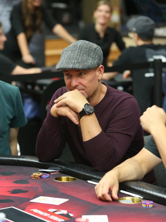 Shane Warne, playing in a poker tournament at Southport Sharks. Pic Mike Batterham