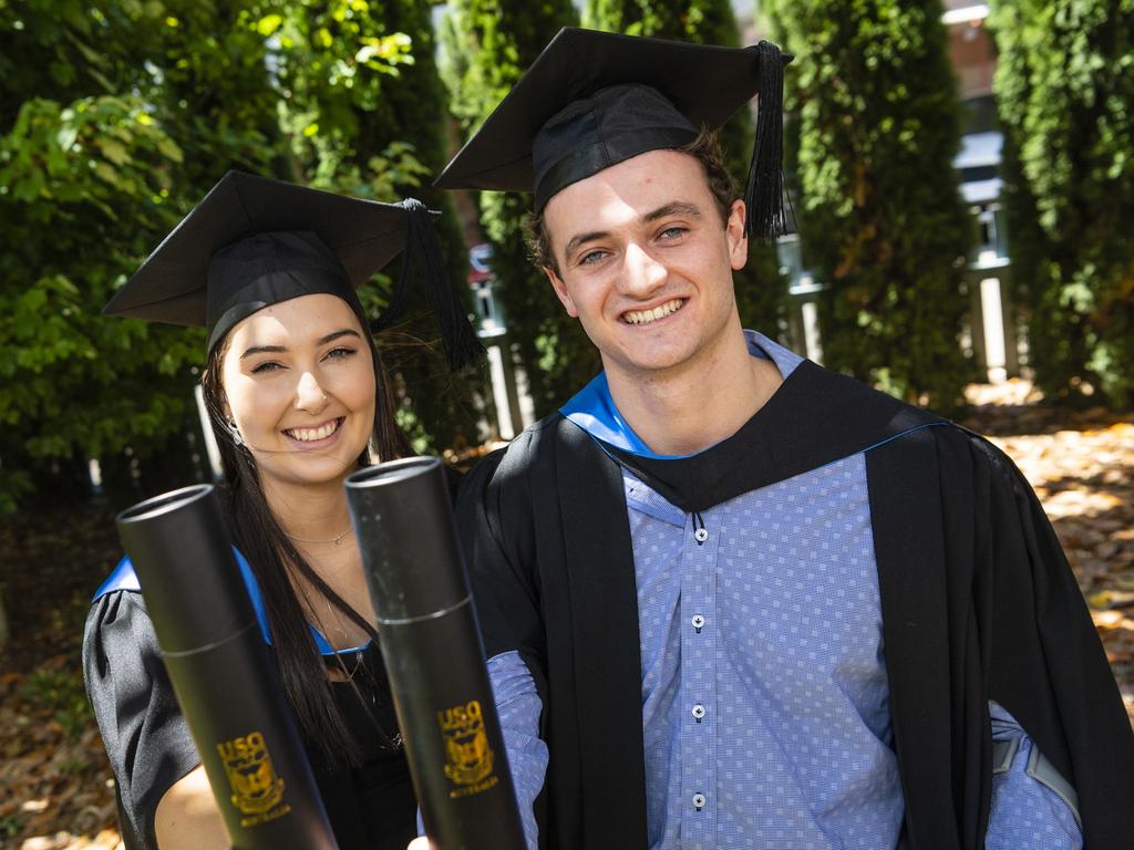 Bachelor of Sport and Exercise Science (Honours) graduates Chloe Mills and David Werth at the UniSQ graduation ceremony at Empire Theatres, Wednesday, December 14, 2022.