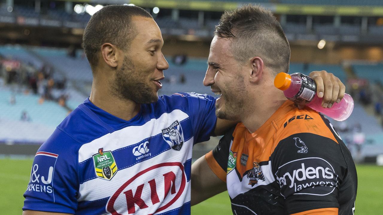 Moses Mbye and Josh Reynolds will be teammates again at the Wests Tigers.