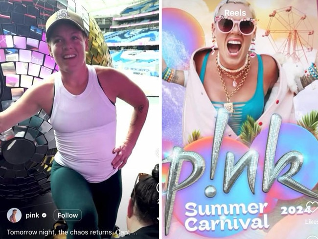 Dwn to business: Pink takes to Instagram ahead of her first Sydney show on Friday night. Pictures: Instagram