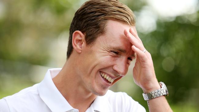 Brisbane Roar skipper Matt Smith announcing at a press conference that he has quit the club. Pics Tara Croser.