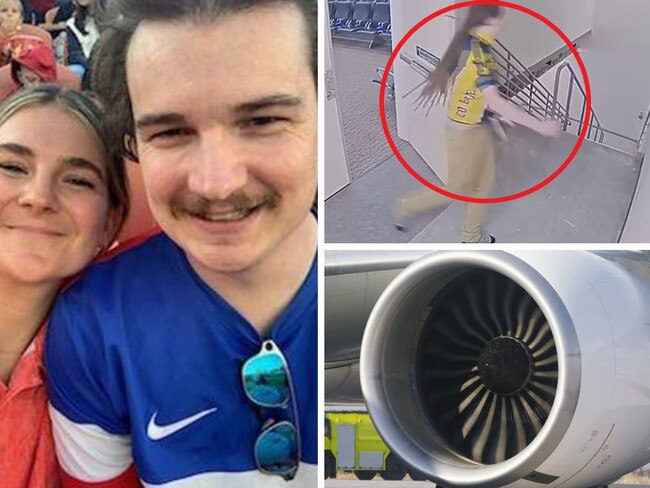 Man killed after climbing into plane engine.