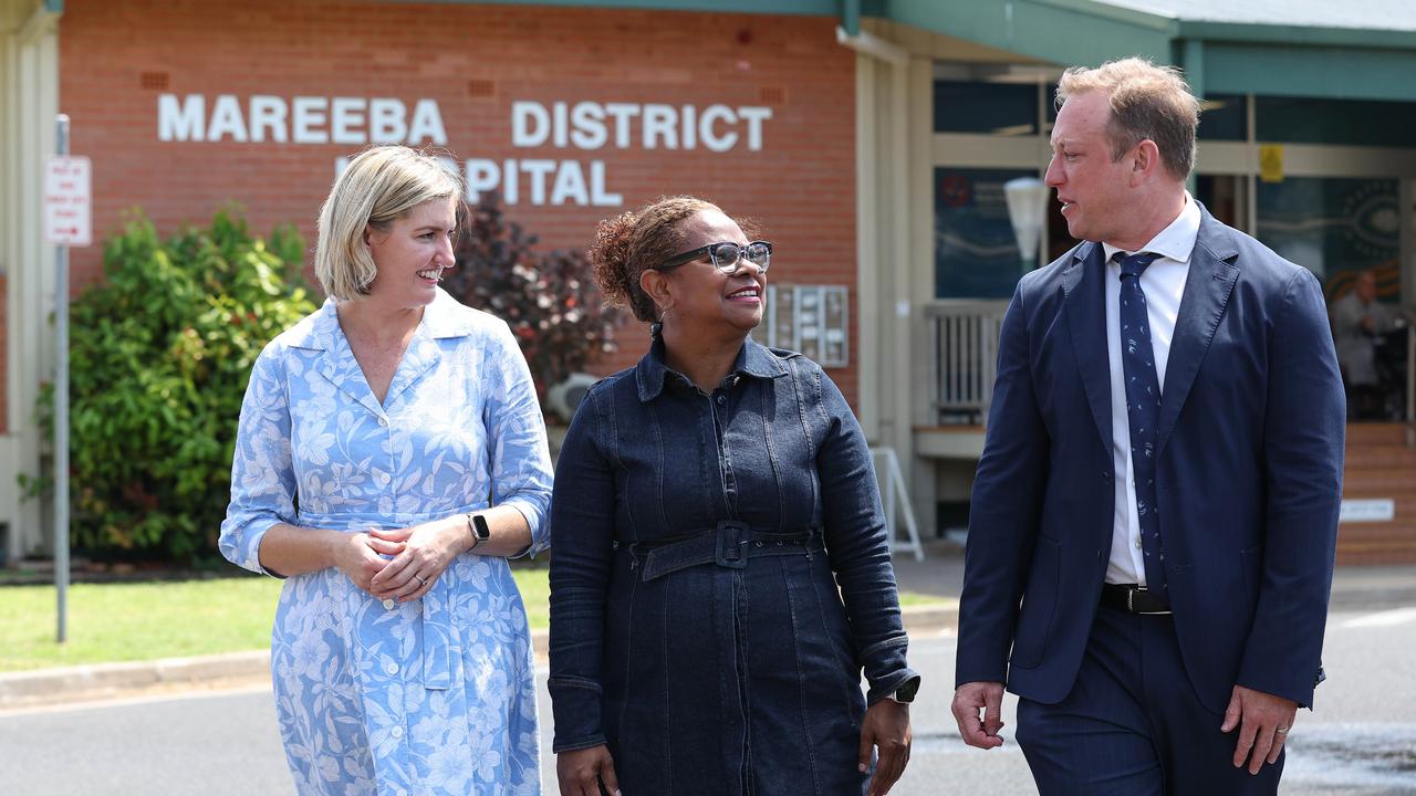 Premier Steven Miles and Health Minister Shannon Fentiman hold a press conference at Mareeba Hospital with MP Cynthia Lui. Pics Adam Head