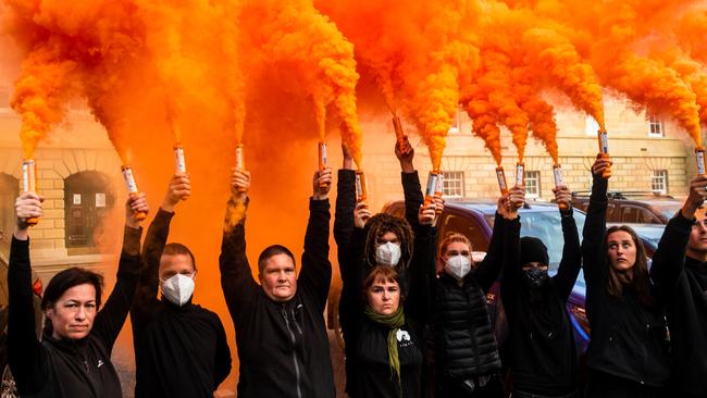 Burn Off Action by Bob Brown Foundation at Tasmanian Parliament. Picture: Bob Brown Foundation