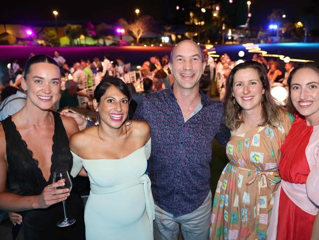 Nicola Booth, Sarina Keats, Jason Free, Penny Young and Bella Panettiere at the Lux De La Luna dinner beneath the Museum of the Moon at HOTA Outdoor Stage. Picture, Portia Large.