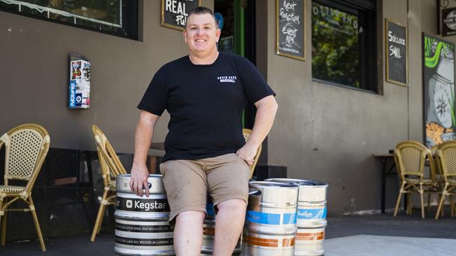 Mick Bain, owner of Royal Albert Hotel, whose business crumbled overnight with Covid, so he quickly changed tactic and created a new business called tapnsntins.com.au in which he took the kegs sitting unused in small breweries due to pubs being closed and canned them to distribute around the country. Picture: Dylan Robinson