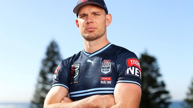 SYDNEY, AUSTRALIA - MAY 22:  Tom Trbojevic of the Blues poses during a NSW Blues State of Origin Media Opportunity at the Crowne Plaza, Coogee on May 22, 2023 in Sydney, Australia. (Photo by Mark Kolbe/Getty Images)