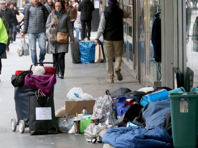 Homeless people on Elizabeth Street. Picture: Mark Wilson