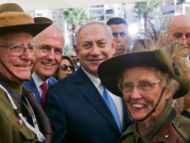 Then Australian Prime Minister Malcolm Turnbull and Mr Netanyahu visit Armidale in 2017. Picture: AFP