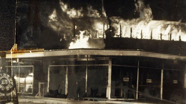 The Whiskey Au Go Go nightclub ablaze in the early hours of March 8, 1973