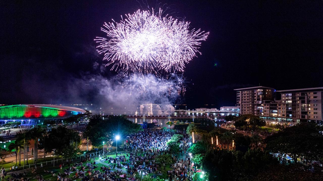 Darwin's Waterfront puts on a firework display to celebrate the end of 2020. Picture: Che Chorley