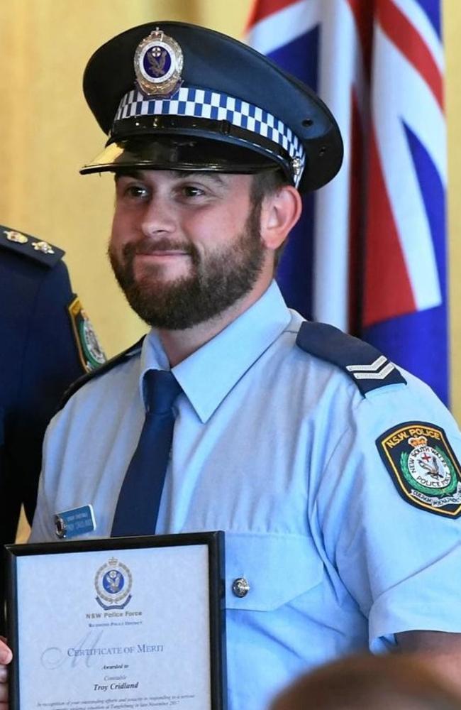 Former cop Troy Cridland as a senior constable. Photo: Marc Stapelberg.