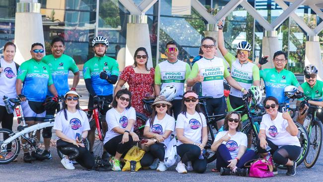 The “Proud Flozzies” In the Annual Gran Fondo finishing at Darwin Waterfront. Picture: Glenn Campbell