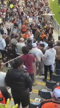 Ugly scuffle breaks out in crowd at Tigers vs Broncos