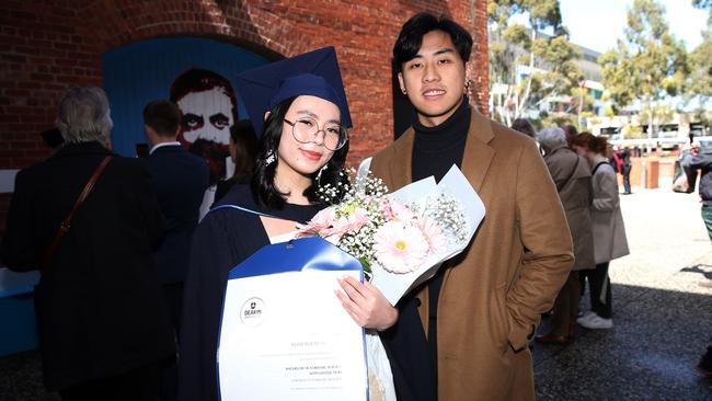 Kelly and Kevin Pang at Deakin University post-graduation celebrations on Friday afternoon. Picture: Alan Barber