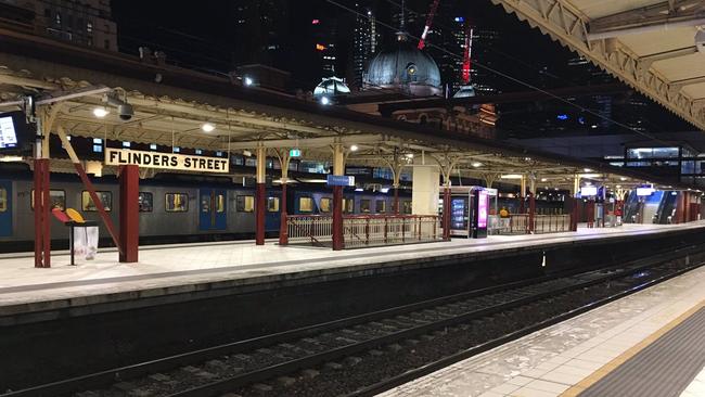 Empty platforms at Flinders St after rail services were suspended. Picture: Grace McKinnon