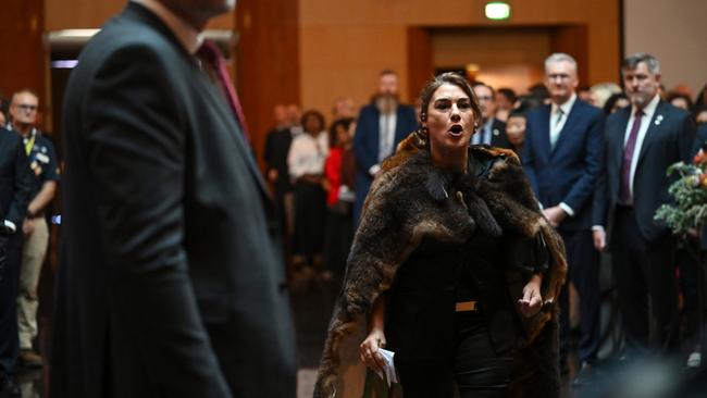 Lidia Thorpe heckles King Charles III during the ceremonial welcome and Parliamentary reception. Picture: Getty Images