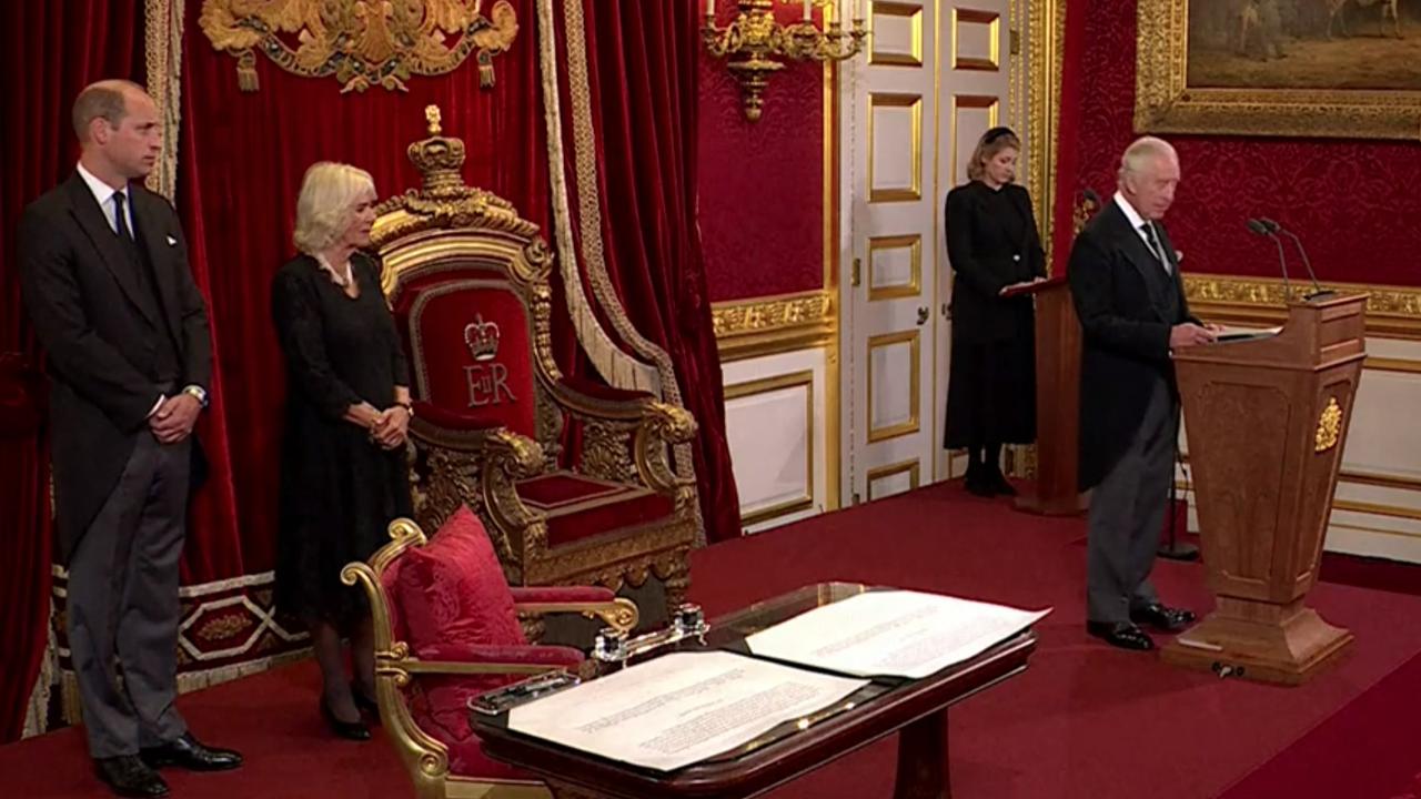 The Accession Council officially names King Charles III in his accession to the throne at St James’s Palace. Picture: ABC News