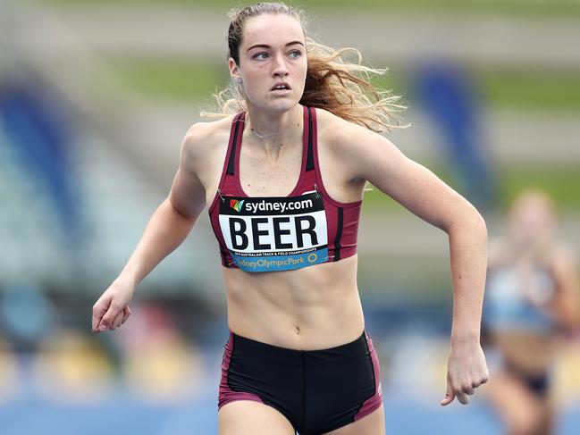 Teenage sensation Ellie Beer competes in the U17 women’s 400m final at the Australian track and field championships at Sydney Olympic Park in April.