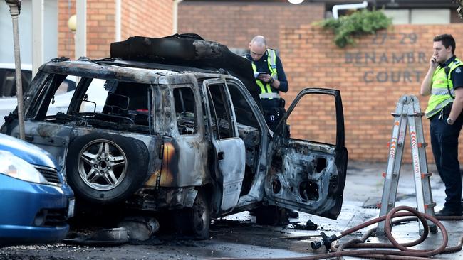 A car caught on fire and rolled downhill into a unit in Preston this morning. Picture: Nicole Garmston