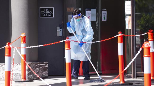 Face shields or eyewear should be compulsory for hotel workers, an epidemiologist says. Picture: Wayne Taylor