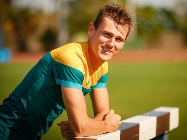 Dane Bird-Smith at Marrara Athletics facility as he prepares for 2020 in Darwin.Picture GLENN CAMPBELL