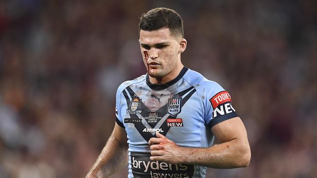 Nathan Cleary required eight stitches to repair the cut. Picture: Ian Hitchcock/Getty Images