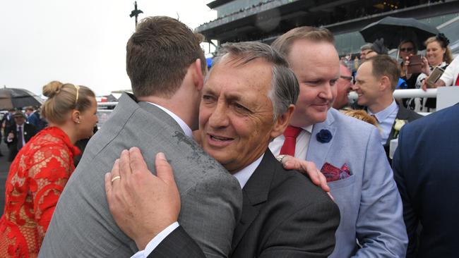 Trainer Paul Snowden is seen in the mounting yard after Redzel won The Everest. Picture: AAP Image