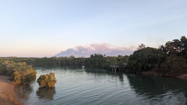 Smoke from the Palmerston scrub fire was visible at the Casuarina Coastal Reserve. Picture: Katie Hall