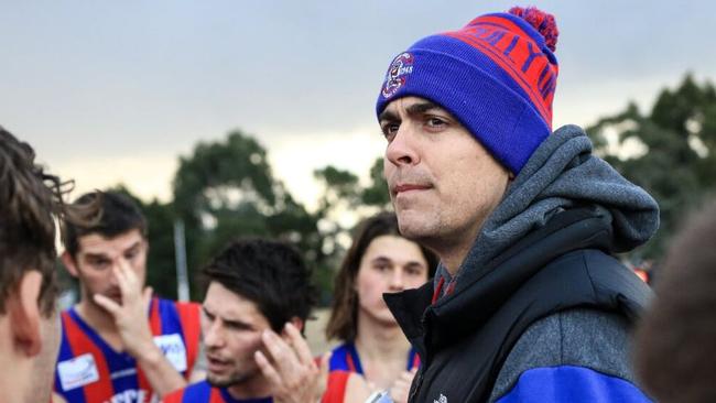 Injured Upper Ferntree Gully coach Joel Perry. Picture: Davis Harrigan