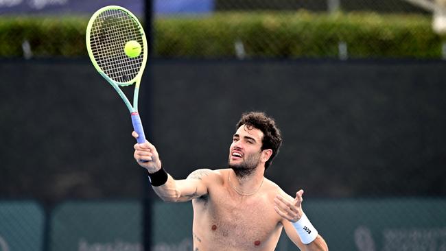 Matteo Berrettini in action in practice. Picture: Bradley Kanaris/Getty Images