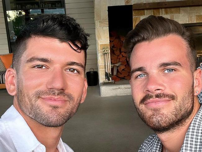 Luke Davies (left) and Jesse Baird (right) at Brockenwood Winery in the Hunter Valley on February 7. Picture: Instagram