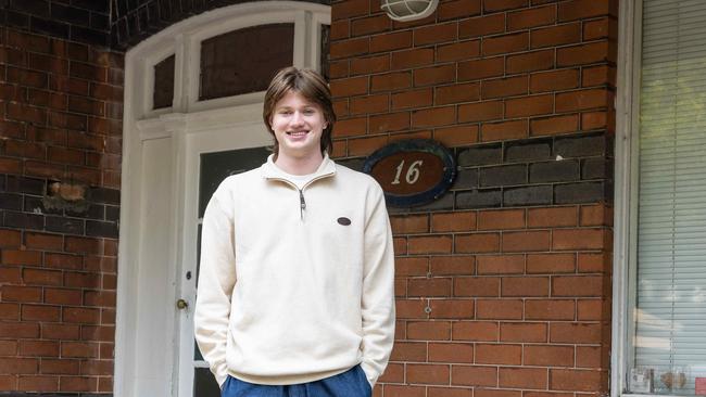 Sydney uni student Cooper Cross at his shared rental accommodation. Picture: Christian Anstey