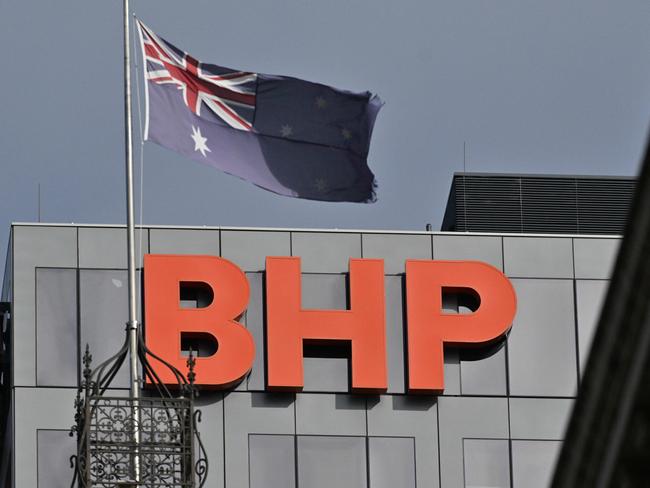 ADELAIDE, AUSTRALIA - NewsWire Photos APRIL 17, 2024: The old Adelaide GPO clock tower on the corner of King William St and Franklin St, now part of the Marriott hotel. With BHP signage. Picture: NCA NewsWire / Brenton Edwards