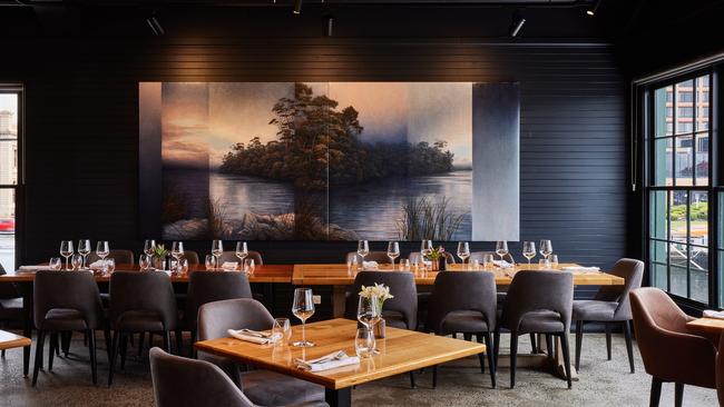 Mures Upper Deck restaurant which has recently undergone a sophisticated, moody refurbishment. Picture: Courtesy of Mures Tasmania.