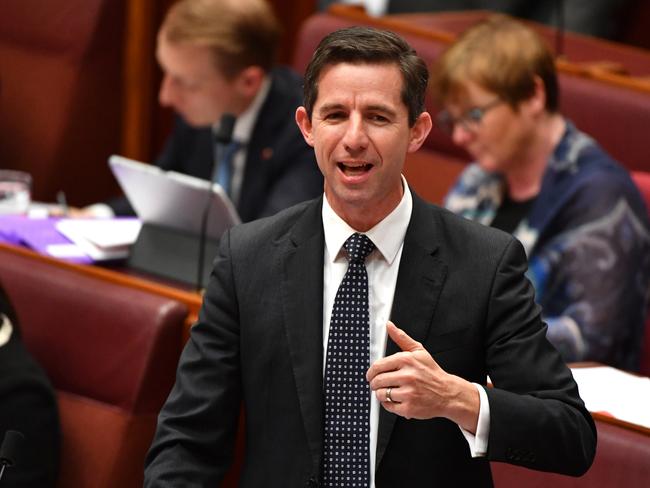 Minister for Education Simon Birmingham during Question Time in the Senate chamber at Parliament House in Canberra, Monday, December 4, 2017. (AAP Image/Mick Tsikas) NO ARCHIVING