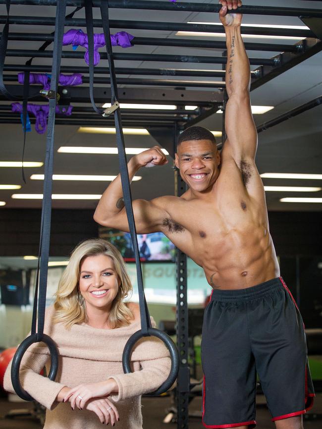 With contestant Kadeem Aarons on upcoming <i>Australian Ninja Warrior</i>. Picture: Mark Stewart