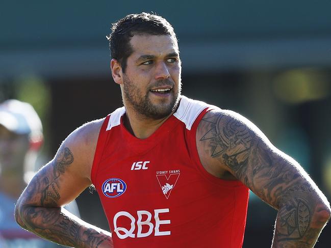 Lance Franklin during Sydney Swans training at the SCG ahead of the local Sydney derby against the Giants this weekend. Picture. Phil Hillyard