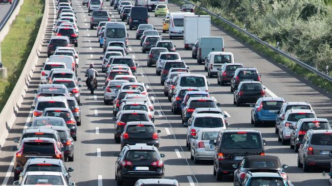 Vehicles on a German autobahn.