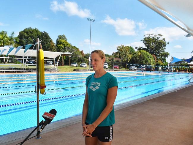 Australian Olympian Bronte Campbell speaking at the media event at Alstonville.