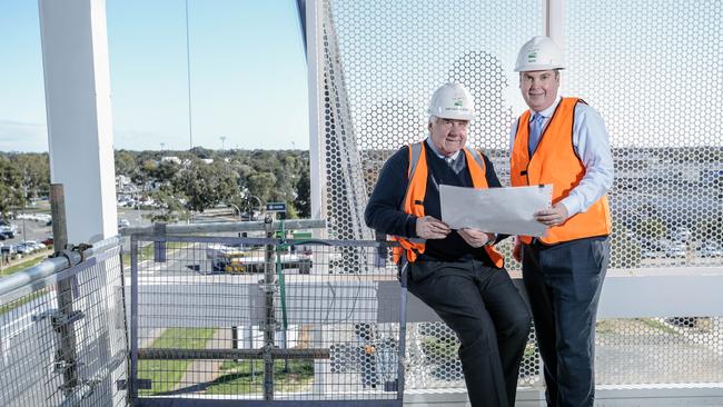 Former Playford Council chief executive Mal Hemmerling and Mayor Glenn Docherty in the new Windsor Carpark. Picture: Morgan Sette/AAP