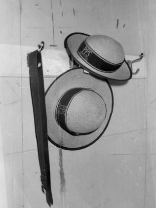 Two of the Beaumont children’s school hats in the family home.