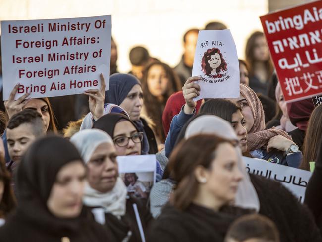 Supporters of Aiia’s family gathered near the Abu Bacher Mosque. Picture: Supplied 