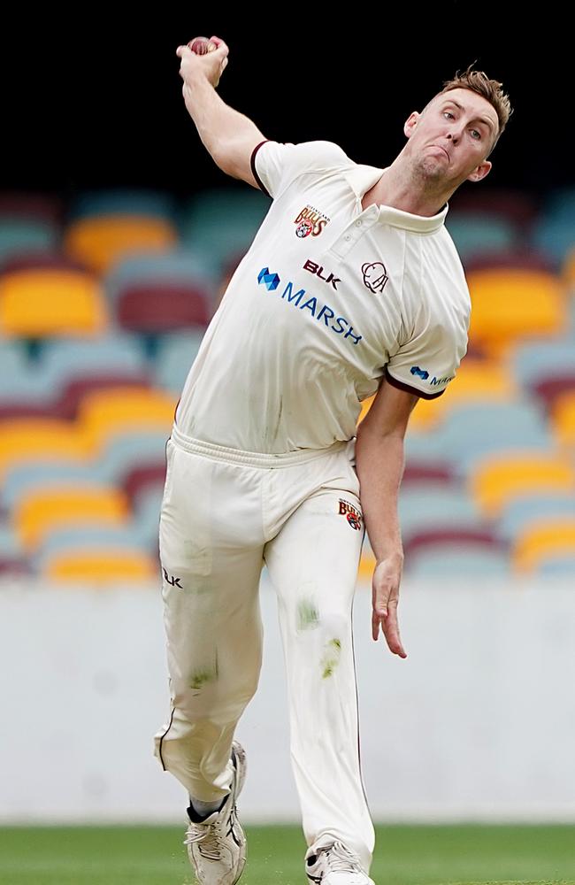 Stanlake bowling for Queensland against Victoria at the Gabba in February, 2020. Picture: AAP Image/Dave Hunt.